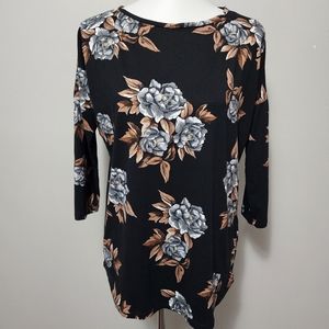 Piphany Honey & Lace black floral ¾ sleeve knit top size medium